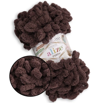 Alize Puffy № 534 Шоколад, 100г/9м - Алізе Пуффі, плюшева пряжа з готовими петлями для в'язання руками пледів, іграшок та аксесуарів
