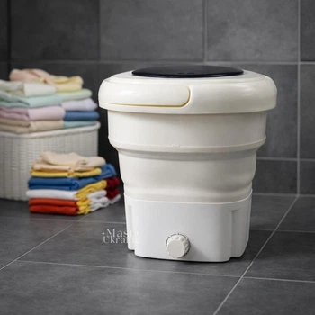 Пральна машина міні складна портативна 18 л 50Вт Folding Washing Machine, компактна електрична пралка з віджимом та ручкою для прання білизни, шкарпеток, дрібних речей Біла, WM-2690-White
