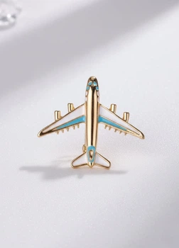 Брошка самалет унисекс Fashion Jewelry Золотистая с голубым 16599 One Size