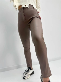 Женские брюки из экокожи прямые с высокой талией кожаные штаны 52, Мокко