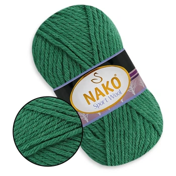 Nako Sport Wool, Изумруд №13871, полушерстяная пряжа, 100 г / 120 м, 25% шерсть / 75% акрил, для снудов, шапок, кардиганов