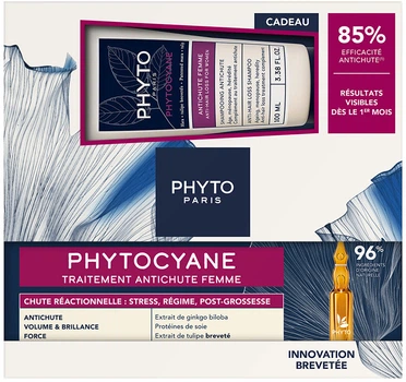 Zestaw do pielęgnacji włosów Phyto Phytocyane Ampulki 12x5 ml + Szampon 100 ml (3701436935597)