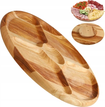 Taca do serwowania przekąsek Kadax obrotowa z drewna naturalnego 33.5 cm (5903699481264)