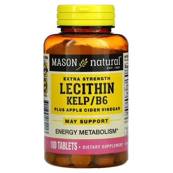 Лецитин з водоростями В6 та яблучним оцтом Extra Strength Lecithin Kelp B6 Apple Cider Vinegar Mason Natural 100 таблеток