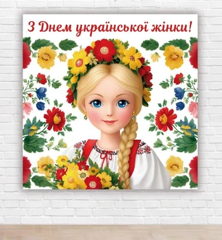 Паперовий плакат "День української жінки. Українка та квіти" 150х150 см