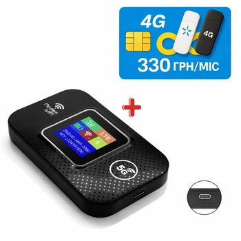 Мобильный интернет-роутер MF688 (4G LTE, Wi-Fi, дисплей, АКБ 3000 мА·ч), Чёрный + Подарок — безлимитная SIM-карта Киевстар