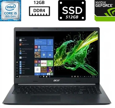 Ноутбук Acer Aspire A515-54G-54QQ 15.6" TN 1920x1080 Core i5-8265U 1.60GHz 12GB DDR4 SSD 512GB NVIDIA GeForce MX250 2GB Камера (AA51554G54QQR12S512MX250A) Б/В