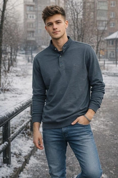 Чоловіче поло сірий з довгим рукавом бавовна95% M