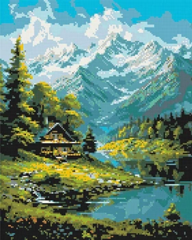 Алмазная мозаика/вышивка Горный пейзаж 40*50 см Оригами