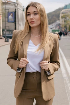 Жіночий подовжений жакет з підкладкою LadyLike 46 Світло-коричневий (ll2212120084404)