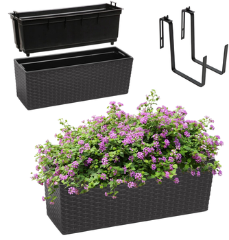 Doniczka Skrzynka balkonowa Kadax Begonia Rattan Uchwyty 19x56 cm Czarna (5903699428917)