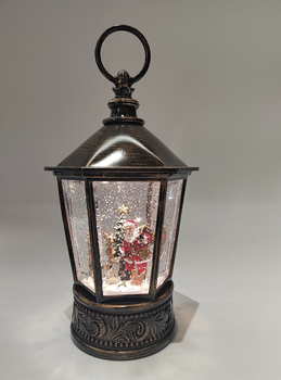 Музыкальный новогодний фонарь "Санта Клаус" XMAS WDL 24077A 14×22×14 см, с подсветкой и метелью, от 3 батареек и сети