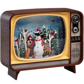 Новогодний ночник Ретро телевизор WDL-24034B XMAS 22х18х13 см. с подсветкой и музыкой, от 3 батареек АА и USB, пластиковый