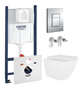 Комплект подвесного унитаза с крышкой Qtap Robin Ultra Quiet и инсталляции Grohe Rapid SL 4в1 (3884000G/38732000/QT13332381АSW)