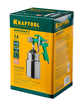 Краскопульт пневматический тип HVLP нижний металлический бачок, d=1, 4 мм KRAFTOOL AirKraft