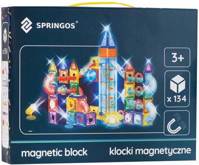 Конструктор магнітний Springos з кульками LED і ліфтом 134 елементи (5908455307819)