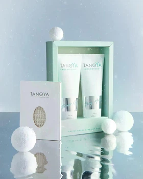 Подарочный набор для тела Tanoya с полинуклеотидами и кашемиром Cosmetolog Молочко 275 мл + Гель для душа 275 мл + Губка для тела