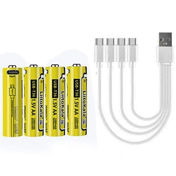 Акумулятори 4шт 1.5V АА Liitokala 3600mAh Li-Ion + шнур зарядки USB type-C 2025 USB-T36(AA)