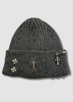 Зимова шапка докер із металевою фурнітурою Chrome Hearts 55-58 см Темно-сірий