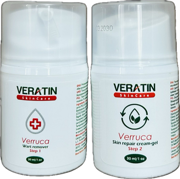 Набор: Крем от и после удаления бородавок и папиллом Verruca (Веррука) 2 флакона по 30 мл. Flosvita, Veratin Skin Care