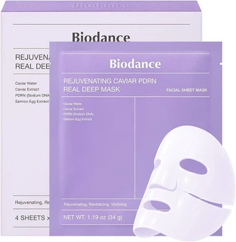 Гидрогелевая маска Biodance Rejuvenating Caviar PDRN Real Deep Mask омолаживающая с PDRN 34 г