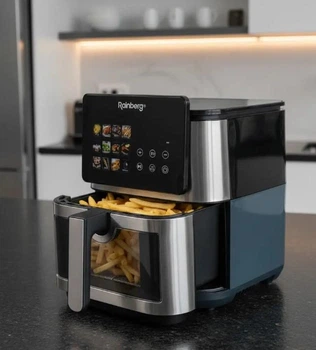 Аерогриль Rainberg RB 2321 4200W аерофрітюрниця безмасляна для приготування без олії з 2 Тенами 12,5 л та сенсорним керуванням Срібляста з чорним