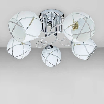 Люстра потолочная Light House SRS-20384/5 Хром, плафоны белые с прозрачным