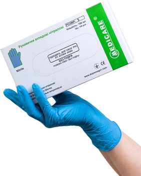 Перчатки смотровые Medicare нитриловые Нестерильные Без пудры текстурированные хлор S Голубые 100 шт (4820118171142)