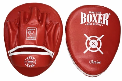 Лапы боксерские Boxer гнутые кожвинил красные