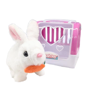 Игрушка интерактивная Plush Toy Кролик с морковкой в розовой переноске белый (CH6010WTPN)