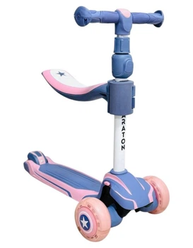 Дитячий самокат Maraton Flex Pink 2 в 1 триколісний складаний толокар прогулянковий самокат для дітей регульоване сидіння PU поліуретанові колеса заднє ножне гальмо легкий та стійкий