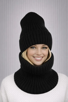 Женский вязаный комплект шапка + снуд Жанна (One-Size) Черный