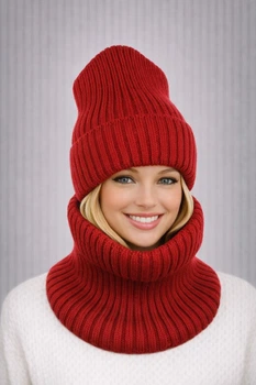 Жіночий в'язаний комплект шапка + снуд Жанна (One-Size) Червоний