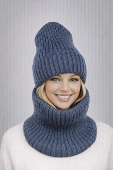 Жіночий в'язаний комплект шапка + снуд Жанна (One-Size) Світлий-джинс