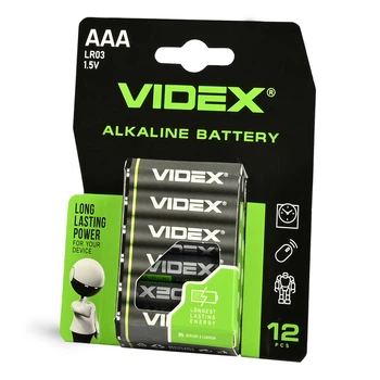 Батарейки лужні Videx AAA (LR03), 1.5 В, 12 шт