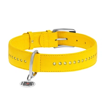 Ошейник для собак кожаный Waudog Glamour с QR паспортом/двойной со стразами 35 мм х 46-60 см Желтый (38828 Col)