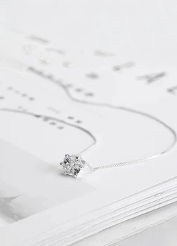 Цепочка женская с прозрачным кулоном камешом в оправе Fashion Jewelry Серебристая 15390