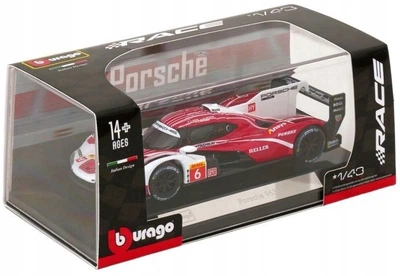 Metalowy model samochodu Bburago Race Porsche 963 1:43 Biało-czerwony 18-38319 (4893993383191)