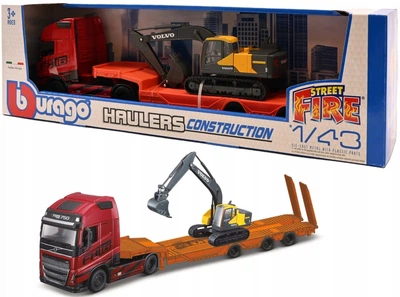 Набір металевих моделей автомобілів Bburago Street Fire Haulers Construction Volvo евакуатор + екскаватор масштаб 1:43 18-32312 (4893993323128)