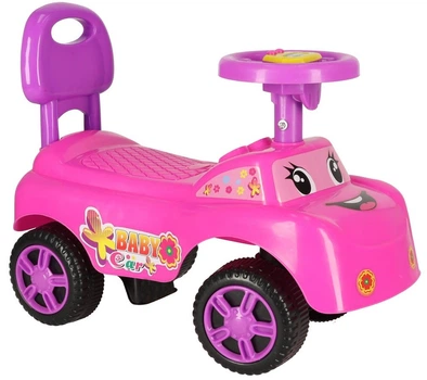 Jeździk pchacz samochodzik Ikonka Uśmiechnięty z klaksonem Różowy (KX4414_1) (5903039743410)