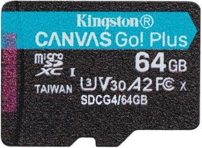MicroSDXC Kingston 64 GB microSDXC Canvas Go! Plus UHS-I U3 V30 A2 Class 10 (SDCG4/64GBSP)