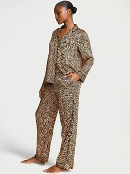 Піжама Сатинова (сорочка + штани) Victoria's Secret Signature Satin Long Pajama Set S Regular Леопардовий (27145520)