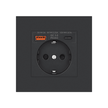 Розетка 220V Folem RZ1 з USB і Type-C, Швидке заряджання 20W, PD 3.0, QC3.0 - Чорний