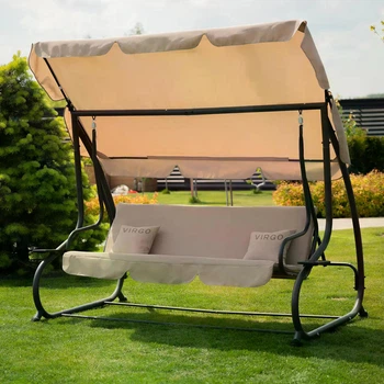 Садова гойдалка Virgo Relax Plus Beige з навісом та функцією шезлонгу, для саду та тераси