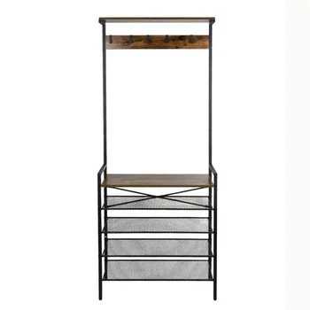 Полка с вешалкой Ruhhy 183,5×68×31,5 см, 4 полки + 5 крючков, стиль лофт