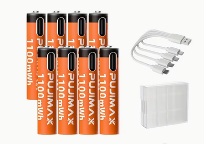 Аккумуляторные батарейки 1100mWh Li-Ion 1.5v AAА мизинчиковые аккумуляторы с зарядкой от USB Type-C Pujimax 8шт