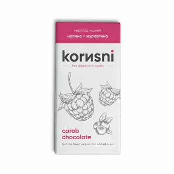 Шоколад черный без сахара Korusni с малиной и клюквой 85 г