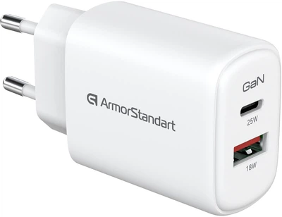 Зарядное устройство ArmorStandart AR-T252WEU 25W GaN USB-C+USB-A White (ARM89532)