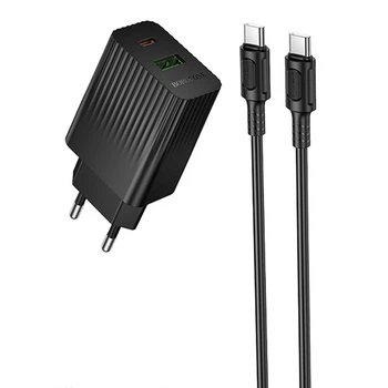 Сетевое зарядное устройство Borofone BAS76A Source PD30W+QC3.0 (1USB-A/1C) + кабель Type-C to Type-C (Black) (243715)