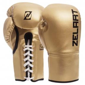 Перчатки боксерские PU на шнуровке ZELART BO-1348 (р-р 10oz, золотой)